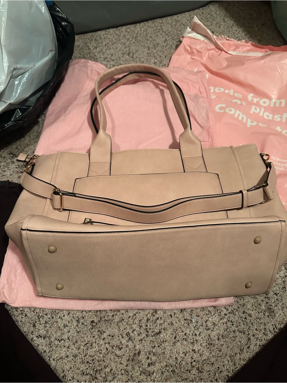 Poppy & Peonies Multitasker Pale Pink Pebbled Leather Tote Bag viral TikTok - Picture 6 of 9